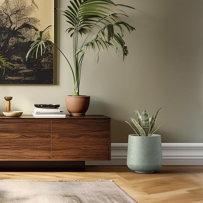 Kante 11.6" Dia Round Concrete Planter, Outdoor Indoor Large Plant Pots Containers with Drainage Hole and Rubber Plug for Home Garden Patio, Mint Green