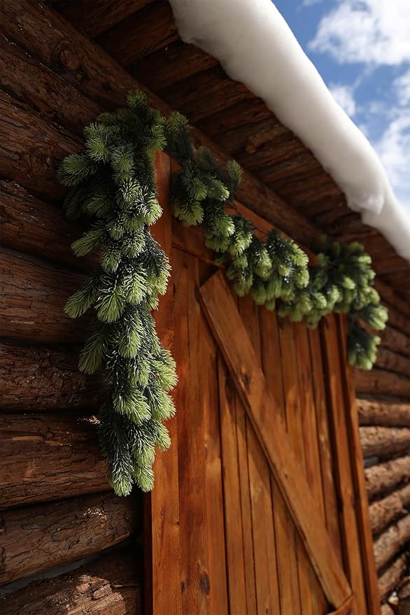 PARTY JOY 6FT Christmas Garland with LED String Lights, Artificial Pine Cypress Garland, Christmas Decorations Table Mantle Background Wall Room Winter Garland Outdoor Indoor Christmas Decor