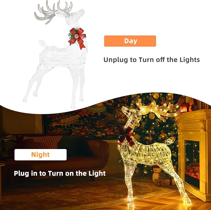 Tangkula 2 Pieces Christmas Lighted Reindeer Set, Outdoor Yard Xmas Decorations with 170 LED Lights, Artificial Christmas Deer with Ground Stakes, Indoor/Outdoor Festive Holiday Decoration