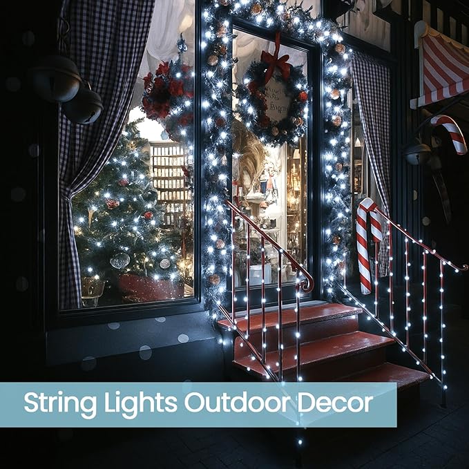 SANJICHA 2-Pack Each 72FT 200 LED Solar String Lights Outdoor, Waterproof Solar Christmas Fairy Lights Silver Wire 8 Lighting Modes Solar Twinkle Lights for Tree Garden Party Xmas Decor (Cool White)