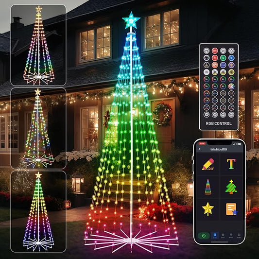 7 FT Outdoor Christmas Tree,Smart APP Remote Control RGB Color Changing DIY Timer LED Christmas Tree for Indoor Outdoor Decorations (7FT)