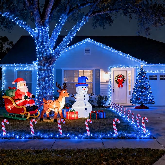 800 LED Christmas Lights Outdoor Indoor, String Lights for Outside with 8 Modes Waterproof, Plug in Twinkle Light Clear Wire for Xmas Tree, Patio, Garden, Party Decorations, Blue