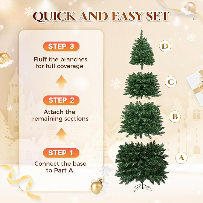 HOLLO STAR 9 ft Prelit Christmas Tree with 546 LED Lights, App Control, Artificial Pencil Christmas Tree with Multi-Color RGBW Lights, 1290 Branch Tips, Skinny Xmas Tree, Metal Base, for Home, Party
