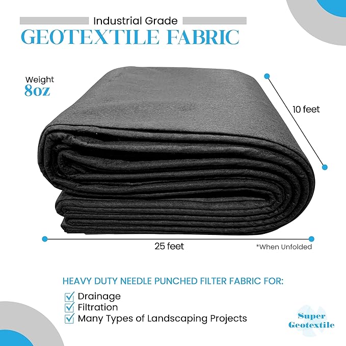 4, 6, 8 oz Non Woven Fabric for Landscaping, French Drains, Underlayment, Erosion Control, Construction Projects - 8 oz (10X25)