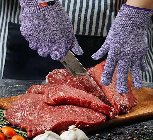 Cutting Gloves, 5 Pairs of Cut Resistant Gloves Food Grade, Cut Resistant Gloves for Kitchen, Oyster Shucking, Fish Fillet Processing, Carving Wood and Gardening(Medium-Macaron)
