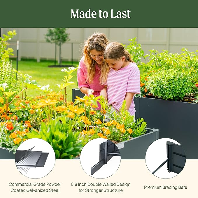 Vego garden Modern Raised Garden Bed 17" Tall 27" x 53" Heavy Planter Box for Trees Plants Flowers Double-Walled Metal Planters for Commercial Residential Patio, Urban Charcoal