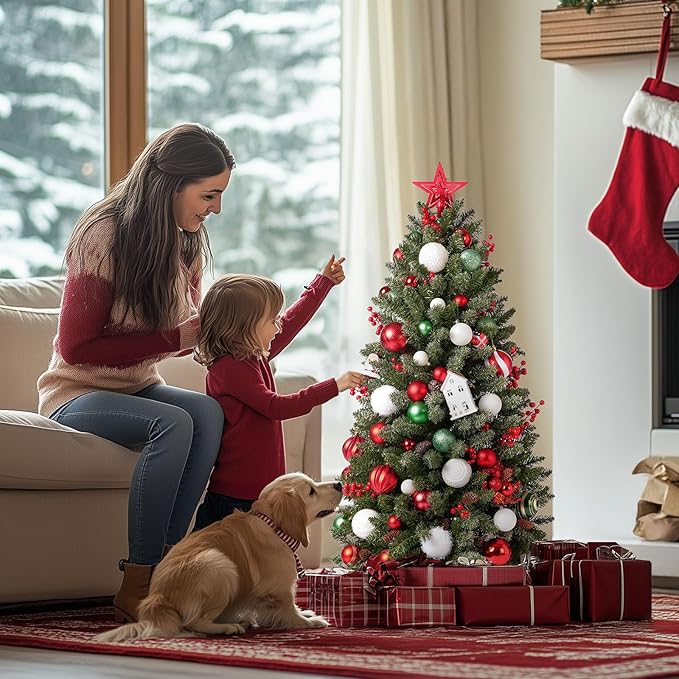 3FT Mini Christmas Tree,Tabletop Christmas Tree with Cloth Bag Base and Colorful LED Light, Christmas Decorative Artificial Tree