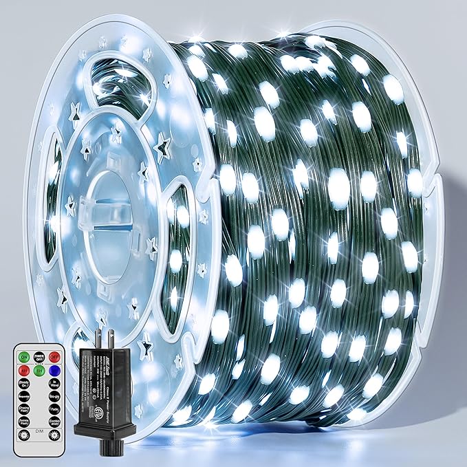 Christmas Lights 1200 LED 394 FT, Waterproof Outdoor String Lights with Remote and Timer, Christmas Tree Lights with 8 Modes Dimmable, Fairy Lights for Holiday Decor (Cool White)