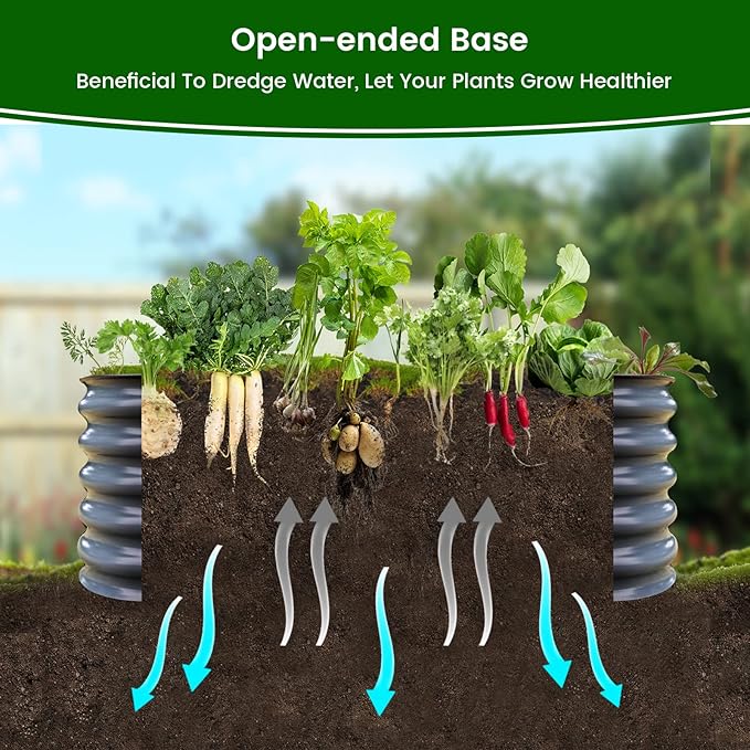 Olle 17" Tall, 42" Round Galvanized Raised Garden Bed Kit,Metal Raised Planter Boxes Outdoor DIY Raised Garden Beds Outdoor for Vegetables,3.5 * 3.5 * 1.4Ft,Midnight Grey