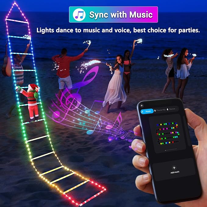 Toodour Christmas Decorations Lights, 10ft Smart RGB Christmas Decorative Lights with Santa Claus, Bluetooth & App Controlled Ladder Light - Music Sync Color Changing Xmas Light for Indoor Outdoor
