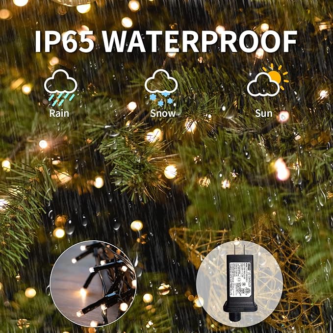 VIL Christmas Tree Lights with Ring,9.9Ft 16 Line 544 LED Green Wire Fairy Waterfall String Lights Plug in,Icicle Twinkle Lights with 8 Lighting Modes for Indoor Outdoor Xmas Tree(Warm White)