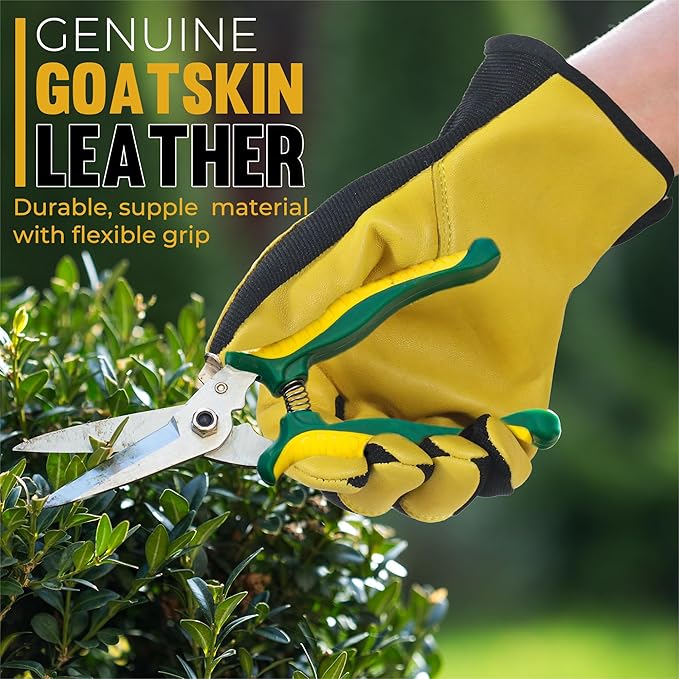 HANDLANDY Men Leather Gardening Gloves, Utility Work Gloves for Mechanics, Construction, Driver