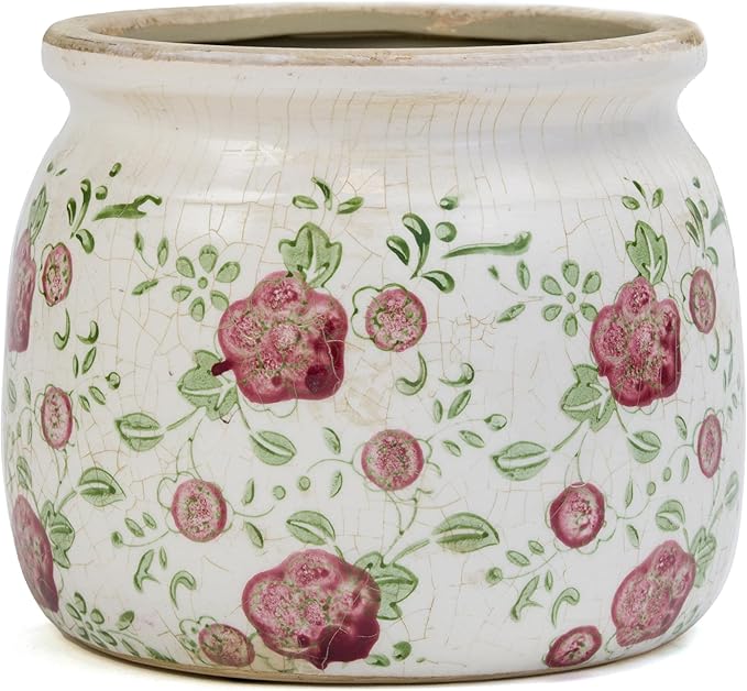 Ceramic Pot for Planter, Vintage Red Plum Flower Pot with Drainage Holes, 6.29 inch Ice Crack Glazed Indoor Planters Pot