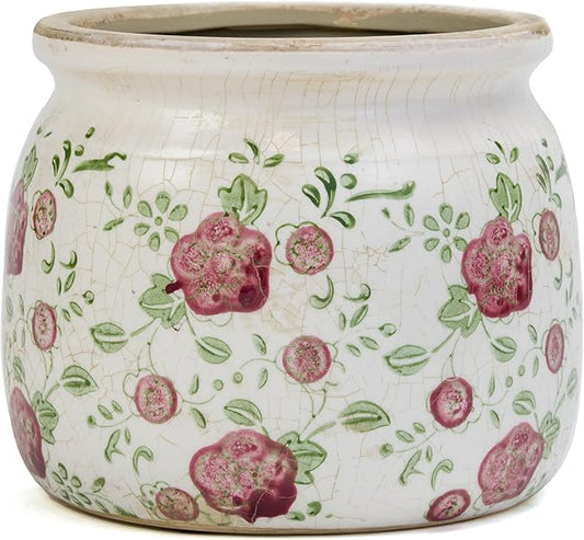 Ceramic Pot for Planter, Vintage Red Plum Flower Pot with Drainage Holes, 6.29 inch Ice Crack Glazed Indoor Planters Pot