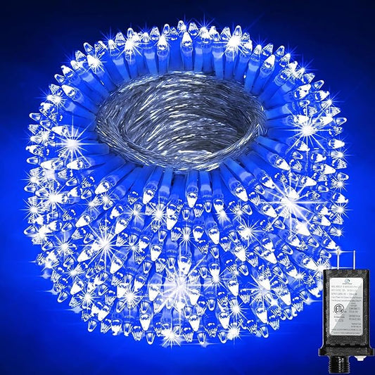750 LED 240FT Christmas String Lights Outdoor, 12 Pro Modes and Timer Memory & Brightness, Plug in Outdoor Waterproof Clear Wire Twinkle Light for for Xmas Yard Tree Wedding Party Decor (Blue)