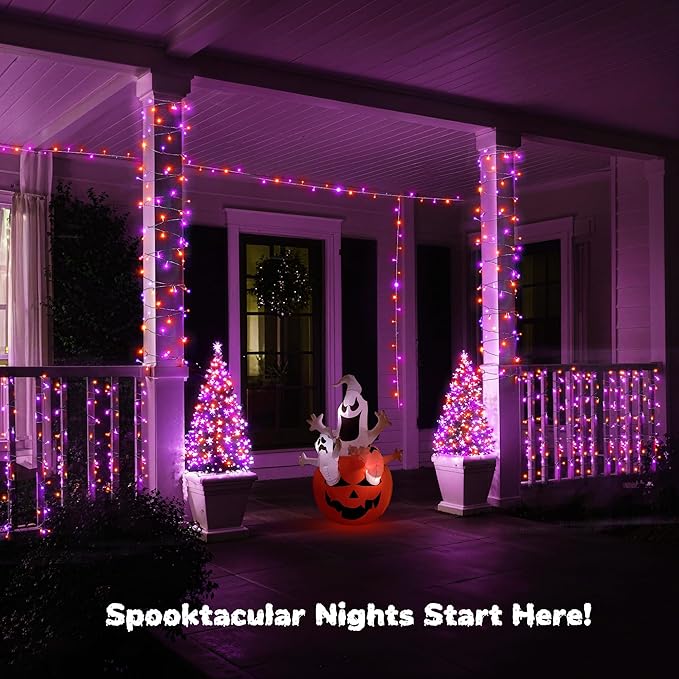 WBao Halloween Lights Orange Purple 300LED 108ft Super Bright String Lights, UL Certified, 8 Lighting Modes, Timer, Connectable, Memory & Waterproof for Indoor Outdoor Halloween Decorations