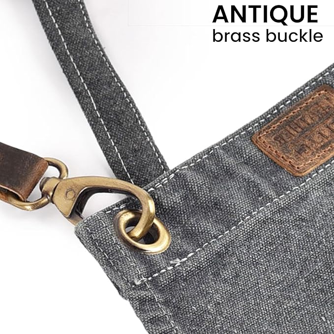 LEATHER VILLAGE Chef Aprons for Men Women with Large Pockets, Cotton Canvas Cross Back Adjustable Work Apron, Size M to XXL