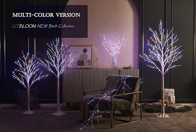 LITBLOOM Lighted Birch Branches Battery Operated with 8 Functions 30IN 100 Multi Color and Warm White Lights for Christmas Holiday Party Decoration Indoor Outdoor