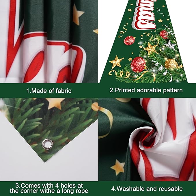 Happy Christmas Large Banner,Christmas Tree Branches Banner for Outside,Merry Christmas Green Decorations for Yard Garden 120x20 Inches
