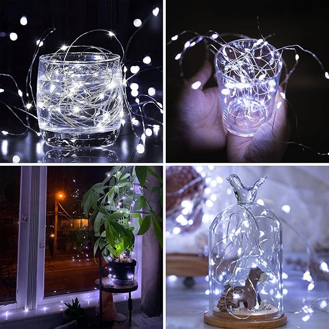 6 Pack Christmas Fairy Twinkle Lights Battery Operated, 3 Pack Cool Whie & 3 Pack Warm White Each 20FT 60 LED Waterproof Outdoor String Light, Fairy Light with Timer for Christmas Decorations