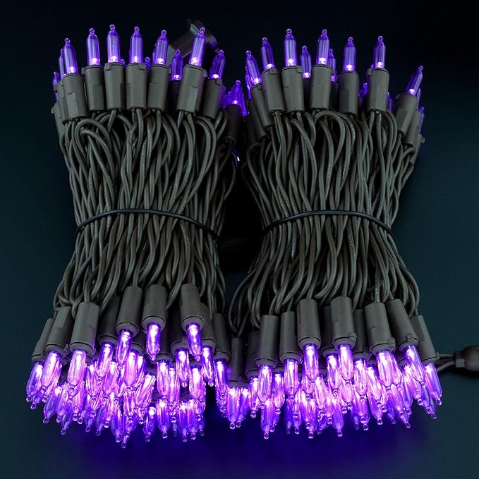 YULETIME 200 Purple LED Christmas Lights, 66 Feet Brown Wire UL Certified Commercial Grade Holiday String Light Set