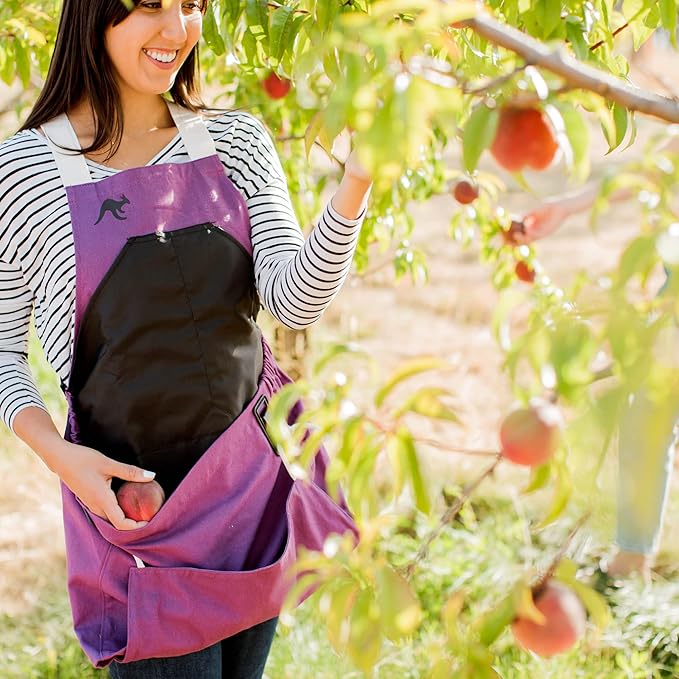 Roo Gardening Apron with Pockets & Harvesting, Picking Pouch - Adjustable, Water-resistant, Washable Canvas Cotton