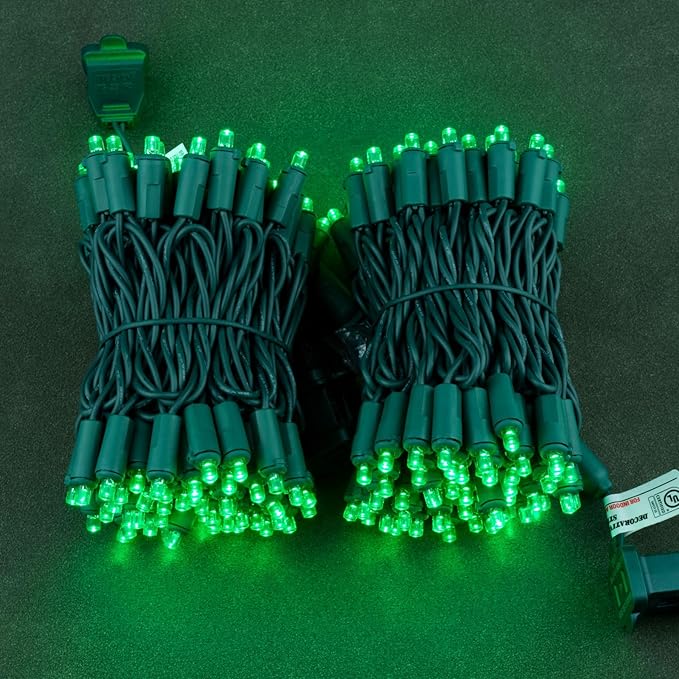 YULETIME Green Wide Angle LED Christmas Lights 200 Count 50 ft, Pack of 2 Strands 25 ft 100 Lights UL Certified Commercial Grade String Light Set (Green)