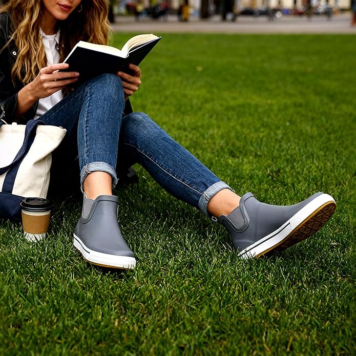 WTW Womens Rain Boots Deck Boots for Men - Lightweight Waterproof Rubber Fishing Rain Shoes with High Traction for Gardening Camping