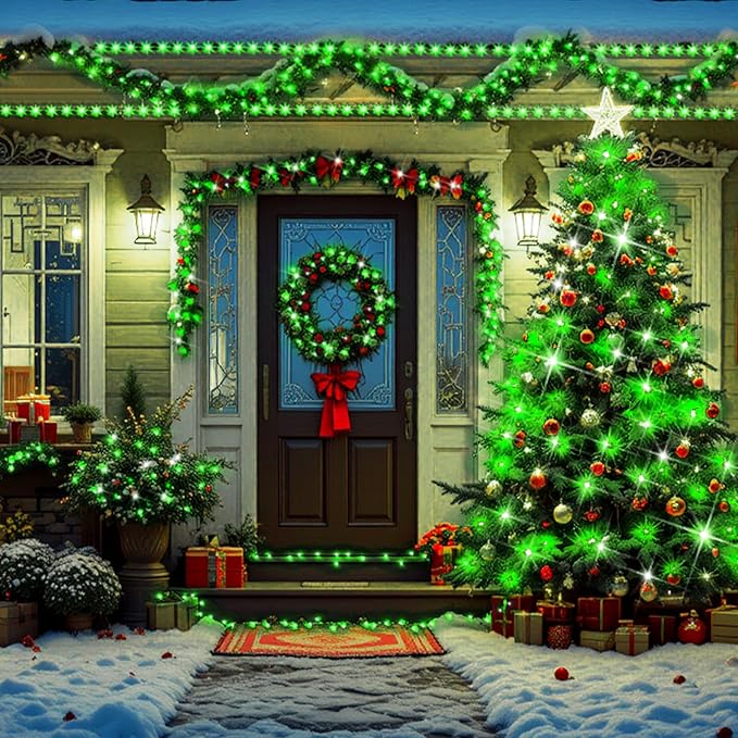 XURISEN 403FT 1000 LED Christmas Lights Outdoor Green Wire String Lights 8 Modes with Timer Memory Waterproof Fairy Light Plug in for Xmas Tree Wedding Yard Party Holiday Decorations(Green)