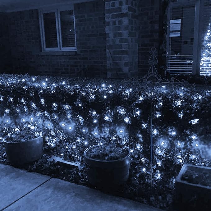 Dazzle Bright Christmas Net Lights, 360 LED 12FT x 5 FT Green Wire Waterproof Connectable String Lights with 8 Modes, Christmas Outdoor Light for Bush Garden Party Wedding Holiday Decoration (White)