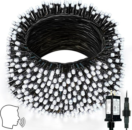 Voice Controlled Smart Christmas Lights Outdoor, 75.8ft 200 LED Extendable String Lights with 7 Voice Commands, 12 Modes & Timer, Waterproof Christmas Decorations for Party Tree Garden (Cool White)