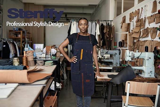 Woodworking Apron, Tool Apron, Canvas, Multiple Pockets, Adjustable Zipper, Metal Ring, Tape Measure Clip, Plus Size, Denim.