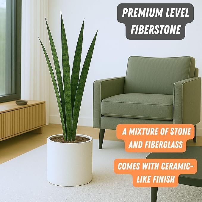 Fox & Fern 10 Inch Plant Pot with Hidden Saucer — Premium Lightweight Fiberstone Matte White Self Watering Planter with Seamless Saucer; Indoor & Outdoor Use; Weather Resistant & UV Resistant