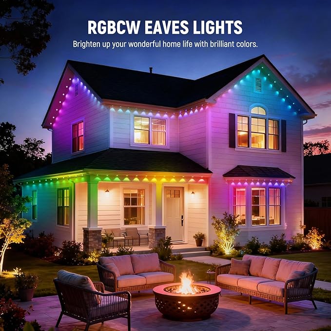 NEEWER 96ft Permanent Outdoor Lights for House Decor, Smart AI RGBCW Outside Eaves String Christmas Lighting with 60 LED Lights App Control 53 Scenes IP67 Waterproof, Compatible with Alexa, NR02