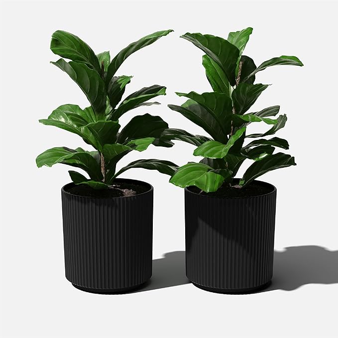 Veradek Round Demi Planter Pots for Indoor/Outdoor Garden Use, Made from Plastic-Concrete Mix with Drainage Holes, Perfect for Small to Large Succulent Plants, Flowers, Modern Interior Plants