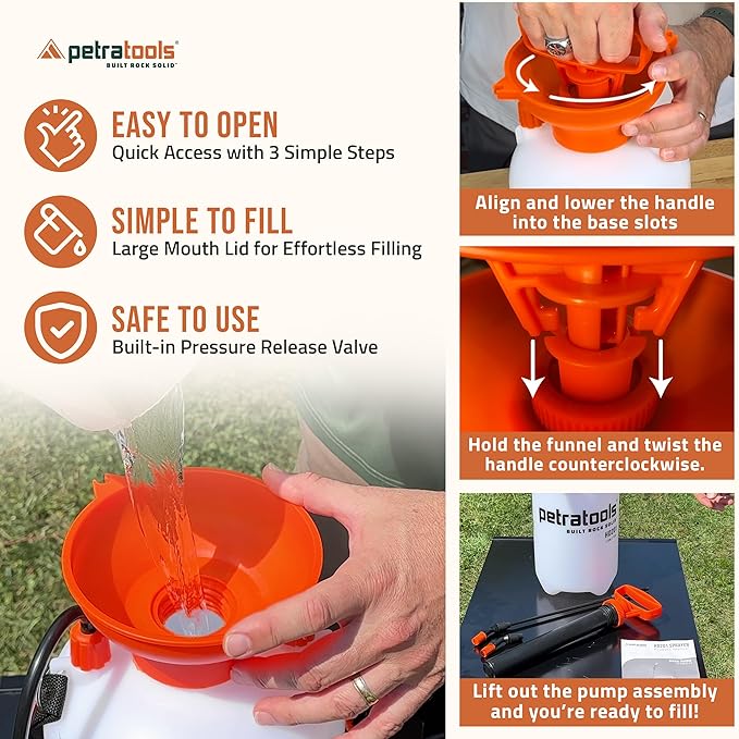 Petratools 2 Gallon Pump Sprayer - HD201 Garden Sprayer for Weeds, Lawn Care & Pesticides - 52" Long Hose, 2 Nozzles & Easy Carry Handle - Durable & Lightweight