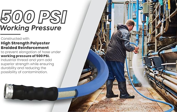 AG-LITE BSAL3450 3/4" x 50' Hot/Cold Water Rubber Garden Hose, 100% Rubber, Ultra-Light, Super Strong, 500 PSI, 50F to 190F Degrees, High Strength Polyester Braided