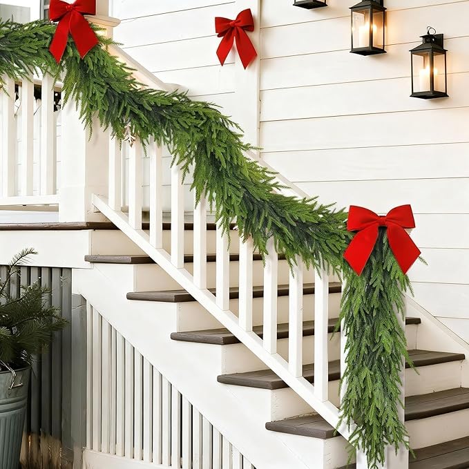 6FT Christmas Artificial Norfolk Pine Garland for Fireplace - Realistic Faux Greenery Fake Garland for Holiday,Table, Window,Mantel,Stairs, Home,Indoor Outdoor Decor (2PCS)