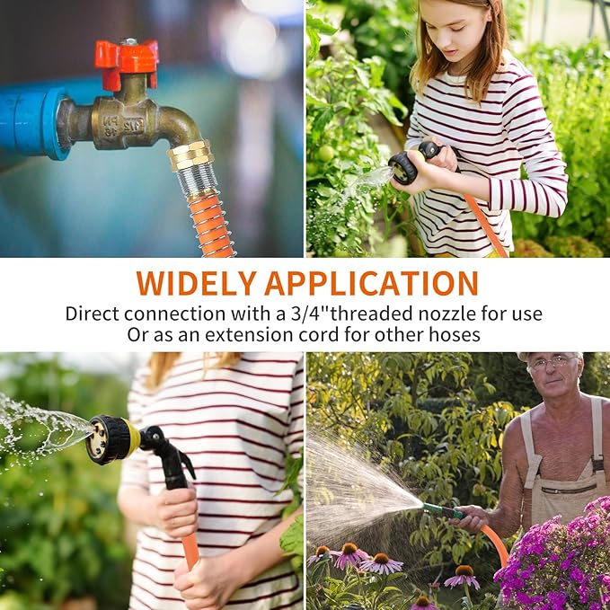 Aain Rubber Garden Hose 5/8 in. x 50 ft with 3/4'' Male to Female Solid Brass Fittings Flexible Lightweight Water Hose for All-weather Outdoor, Car wash, Lawn 500 Burst PSI, Orange