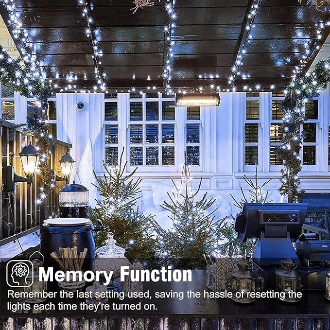 328FT 1000 LED Christmas Lights, Plug in White Christmas Tree Lights Outdoor with Timer and 8 Modes, Green Wire Waterproof String Lights for Indoor Yard Patio Xmas Holiday Decorations