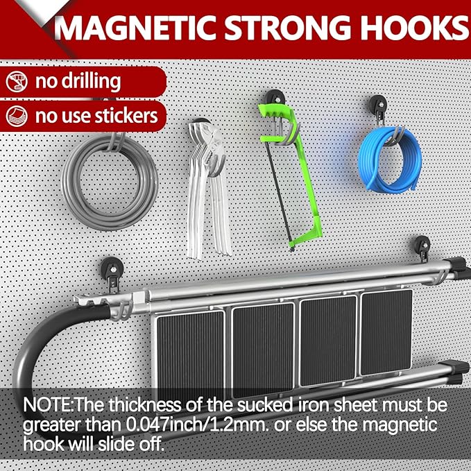 3-H Heavy Duty Magnet Garage Hooks 2 Pack, J Shape Strong Magnetic Hooks for Hanging Cordless Power Drill, Utility Magnetic Tool Holder for Metal Cabinet, Steel Pegboard, Toolbox, Garage(Grey)