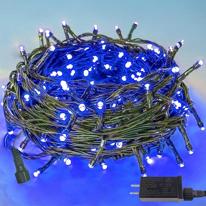 75.8 FT 200 LED Blue Christmas String Lights Outdoor & Indoor, Timer & Memory Function & 8 Modes, Extendable Ultra Bright Green Wire Mini Twinkle Lights for Xmas Tree Patio Holiday Party Garden Decor