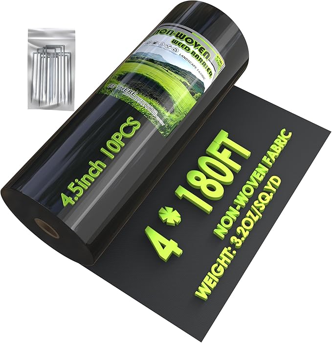 5 OZ Non Woven Geotextile Landscape Fabric,Weed Barrier Landscape Fabric for Landscaping, French Drains, Underlayment, Erosion Control, Construction Projects,4x180FT Black