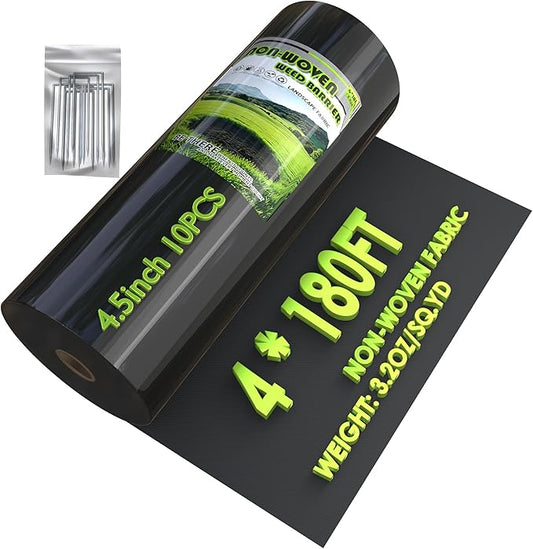 5 OZ Non Woven Geotextile Landscape Fabric,Weed Barrier Landscape Fabric for Landscaping, French Drains, Underlayment, Erosion Control, Construction Projects,4x180FT Black