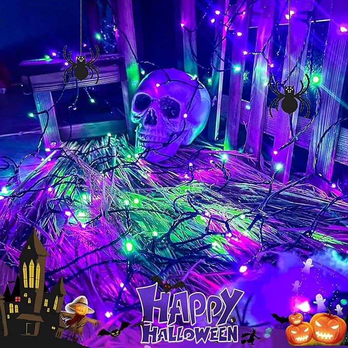 Connectable Purple and Green Halloween Lights, 2Pack 164ft 400LED 13 Modes String Lights Plug in, Twinkle Light with Timer Indoor/Outdoor for Tree Halloween Decorations Party