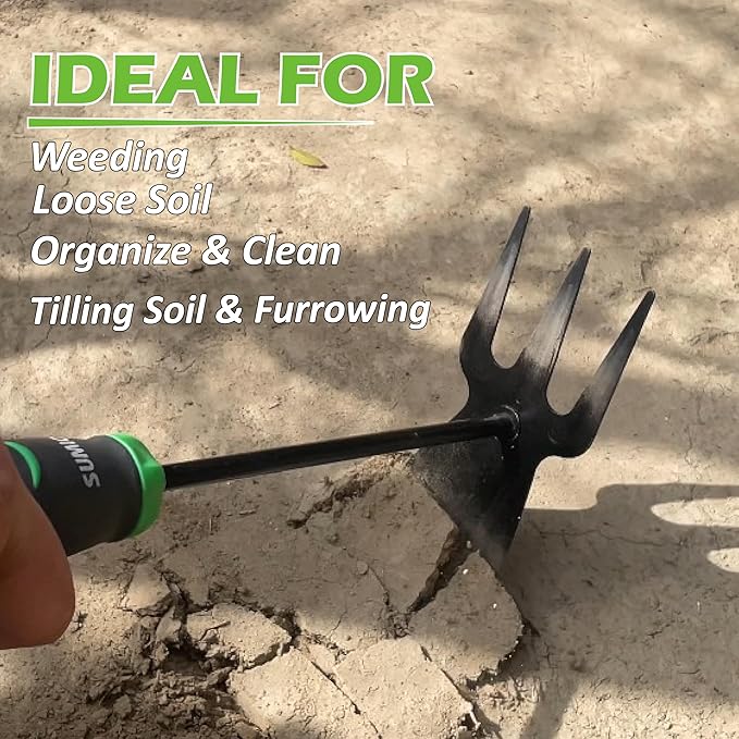 SUMIO 13.7" Alloy Steel Hoe and Cultivator - Lightweight Hand Tiller for Weeding, Digging, Loosening Soil, and Cultivation