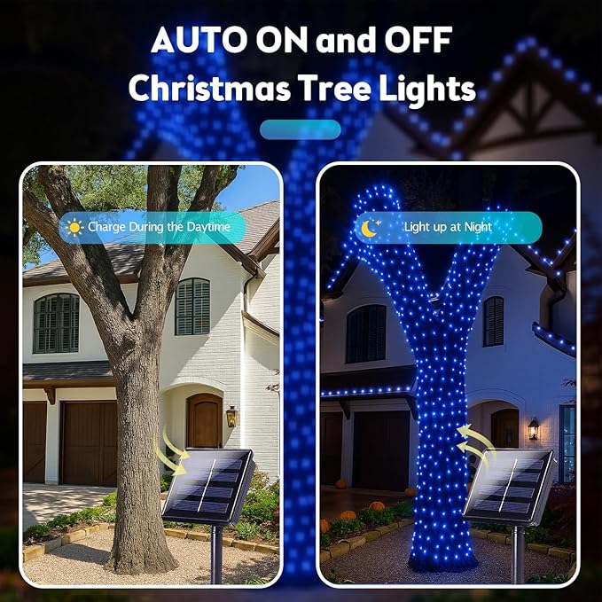 Extra-Long Solar String Lights Outdoor, 4-Pack 400 LED Solar Christmas Fairy Lights for Outside Waterproof, Copper Wire 8 Modes Solar Twinkle Fairy Light for Xmas Tree Garden Party Wedding Decor(Blue)