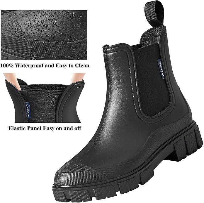 Short Rain Boots Women Waterproof Ankle Rainboots Fashion Chelsea Boots Non-Slip Garden Shoes for Outdoor Work Booties
