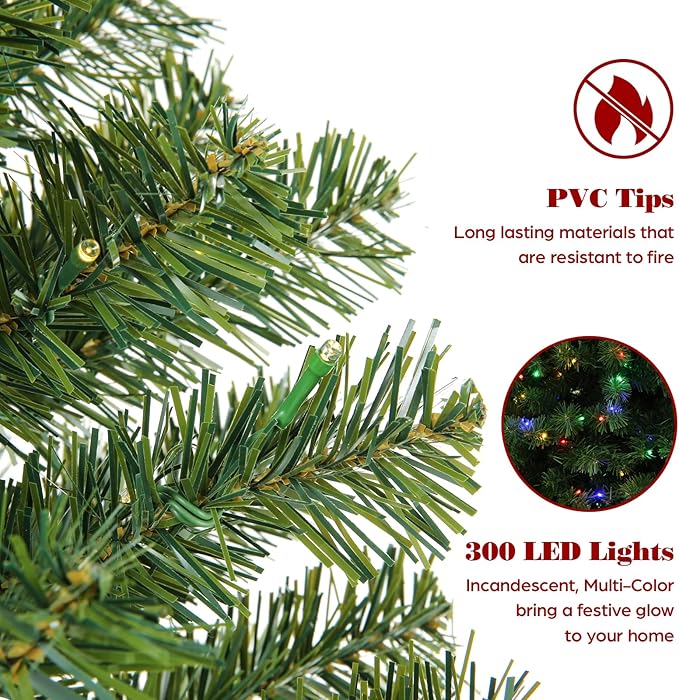 6ft Pre-Lit Artificial Holiday Christmas Tree with Multi-Color Lights, Premium Hinged Spruce Xmas Tree with 800 Branch Tips and Foldable Metal Stand for Home, Office, Party