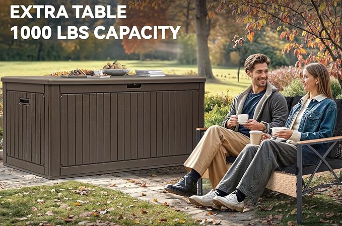 YITAHOME 260 Gallon Double-Wall Deck Box with Divider & Side Handles, Outdoor Large Storage for Patio Furniture Cushions, Garden Pool Accessories, Water Resistant & Lockable, Dark brown